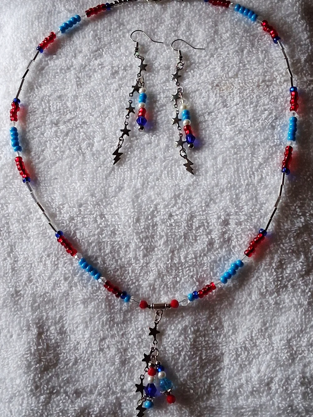Red, White & Blue Beaded Necklace